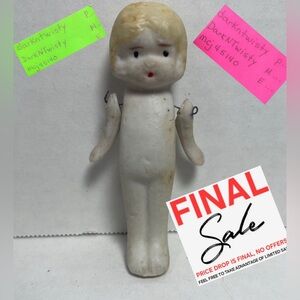 Antique Frozen Charlotte Bisque Girl Doll Japan 3” 100+ years old